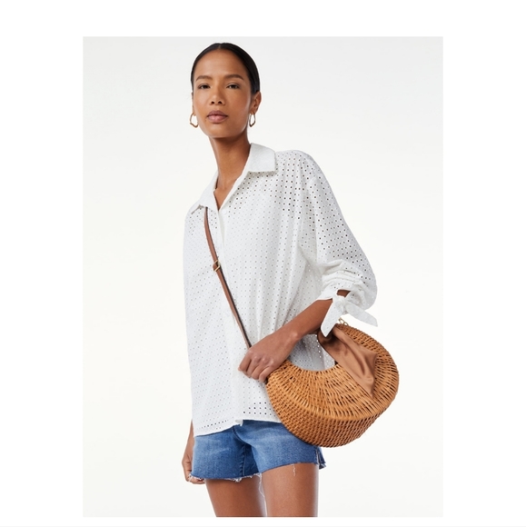 Scoop Women's Large Straw Crescent Crossbody Bag - Picture 1 of 7